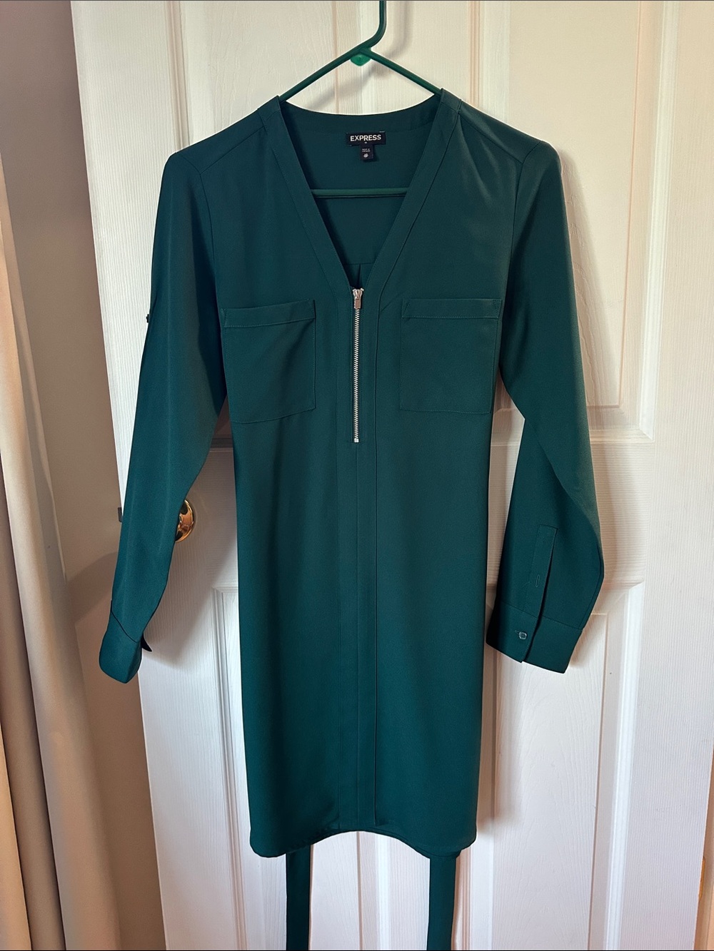 Express Women's Teal Zip-Pocket Long Sleeve Dress